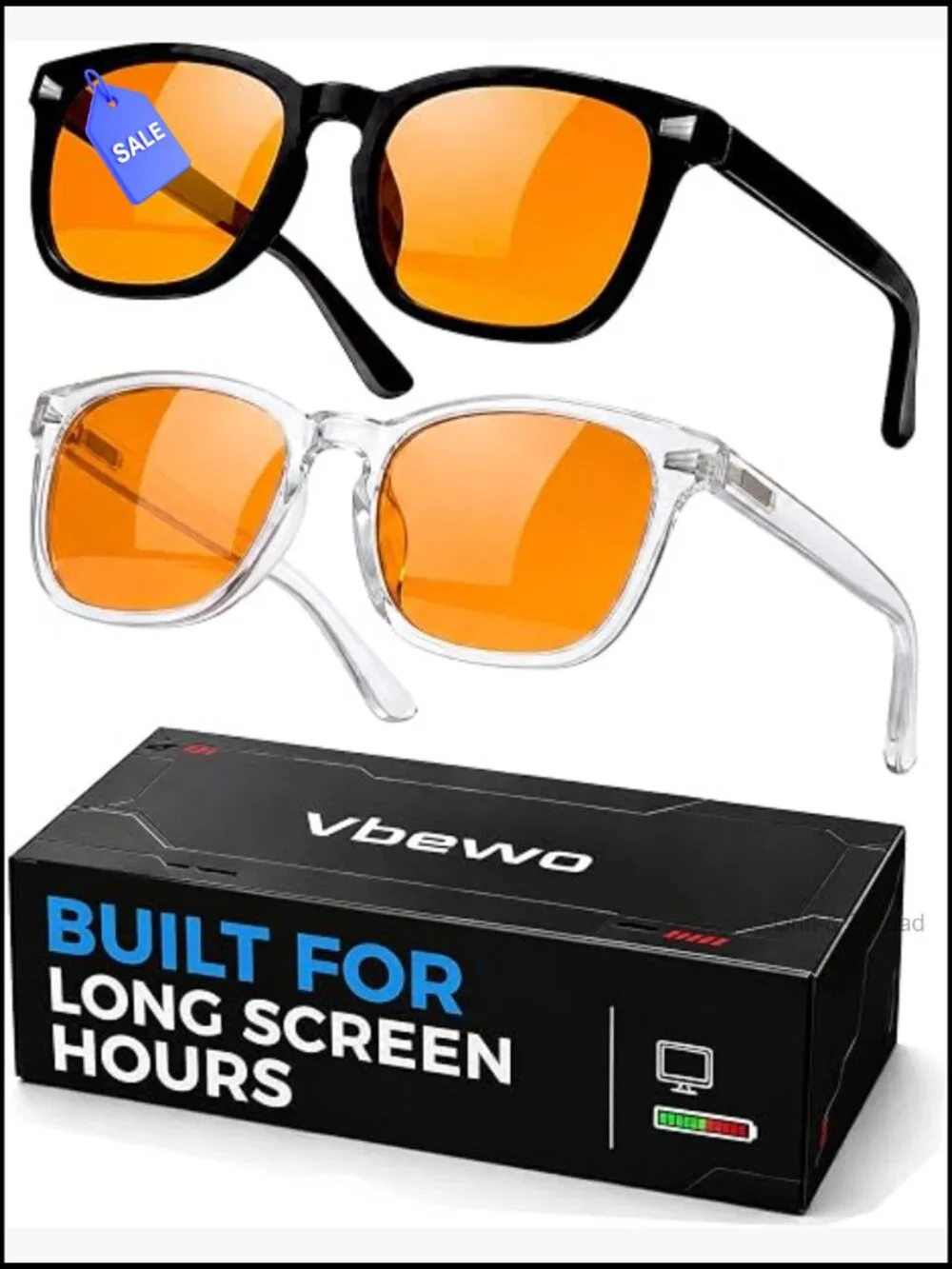 98.7% Blue Light Blocking Glasses 2 Pack Sleep Computer Gaming Anti Eye Strain